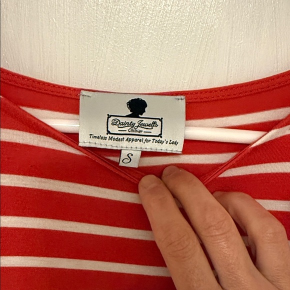 Dainty Jewells “Your Favorite Dress”Coral and White Striped Long Sleeve Dress - Picture 2 of 3